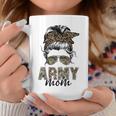 Proud Veteran Women Camo Leopard Messy Bun Proud Army Mom Coffee Mug Funny Gifts