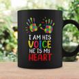 Autism Awareness Mom Dad I Am His Voice Hes My Heart Coffee Mug Gifts ideas