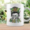 One Lucky Nurse St Patricks Day Messy Bun Leopard Shamrock Coffee Mug Gifts ideas