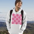 Checkered Smile Happy Face Checkerboard Indie Aesthetic Pink Hoodie Lifestyle