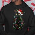 Black Cat Christmas With Santa Hat Lights Pajama Cat Lovers Men Hoodie Graphic Print Hooded Sweatshirt Funny Gifts