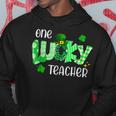 One Lucky Teacher Shamrock Clover Leopard St Patricks Day Hoodie Funny Gifts
