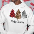 Cute Merry Christmas Tree Plaid And Leopard Top  Men Hoodie Graphic Print Hooded Sweatshirt