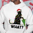 Funny Black Cat Pushing Christmas Tree Over Cat Christmas V2 Men Hoodie Graphic Print Hooded Sweatshirt Personalized Gifts
