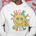 Lucky St Patricks Day Retro Smiling Face Shamrock Hippie Hoodie Unique Gifts