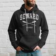 Seward Alaska Vintage Nautical Crossed Oars Men Hoodie Graphic Print Hooded Sweatshirt Gifts for Him