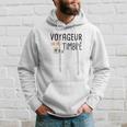 Französisches Reise-Hoodie Voyageur (Un Peu) Timbré mit Briefmarke und Flugzeug Geschenke für Ihn