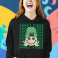 Groovy Smile Face Lucky Vibes Shamrock St Patricks Day Women Hoodie Gifts for Her