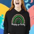 Happy Go Lucky St Patricks Day Rainbow Lucky Clover Shamrock Women Hoodie Gifts for Her