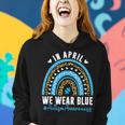 In April We Wear Blue Autism Awareness Month Puzzle Rainbow Women Hoodie Gifts for Her
