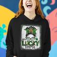 Messy Bun Leopard St Patricks Day One Lucky Mama Bleached Women Hoodie Gifts for Her