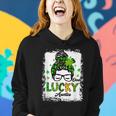One Lucky Auntie Messy Bun Shamrock St Patricks Day Women Hoodie Gifts for Her