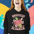 Retro Cute Apple Sweetest Teacher Funny Valentines Day V2 Women Hoodie Gifts for Her