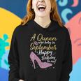 Womens Queens Are Born In September Gift Funny September Birthday V-Neck Women Hoodie Graphic Print Hooded Sweatshirt Gifts for Her