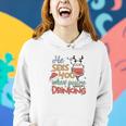 Christmas He Sees You When You Are Drinking V2 Women Hoodie Graphic Print Hooded Sweatshirt Gifts for Her