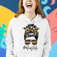Cute Mom Life Football Skull Messy Bun Hair Mothers Women Hoodie Gifts for Her
