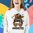 Momster For Women Halloween Mom Messy Bun Leopard  Women Hoodie Graphic Print Hooded Sweatshirt Gifts for Her
