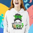 One Lucky Momma Messy Bun Mom Shamrock St Patricks Day Women Hoodie Gifts for Her