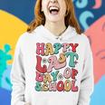 Retro Groovy Happy Last-Day Of School Leopard Teacher Kids Women Hoodie Gifts for Her