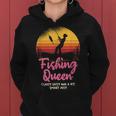 Fishing Queen Damen Hoodie mit Angler-Sonnenuntergang und Spruch