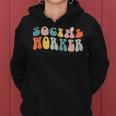 Groovy Retro Social Worker Leopard Rainbow Funny Work Love Women Hoodie