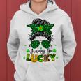 Happy Go Lucky Messy Bun Shamrock St Patricks Day Women Women Hoodie