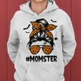 Momster For Women Halloween Mom Messy Bun Leopard  Women Hoodie Graphic Print Hooded Sweatshirt