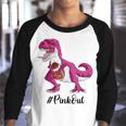 Pink Dinosaur Football Boys Pink Out Breast Cancer  Youth Raglan Shirt