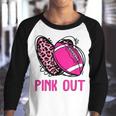 Pink Out Breast Cancer Awareness Bleached Football Mom Girls Youth Raglan Shirt