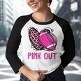 Pink Out Breast Cancer Awareness Bleached Football Mom Girls Youth Raglan Shirt