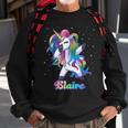 Blaire Name Personalized Custom Rainbow Unicorn Dabbing Men Women Sweatshirt Graphic Print Unisex Gifts for Old Men