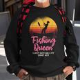 Fishing Queen Damen Sweatshirt mit Angler-Sonnenuntergang und Spruch Geschenke für alte Männer