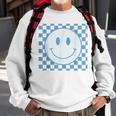 Funny Happy Face Checkered Pattern Smile Face Meme Sweatshirt Gifts for Old Men