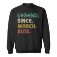 10 Years Old Gifts Legend Since March 2013 10Th Birthday Sweatshirt