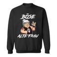 Lustiges Schwarz Sweatshirt Böse Alte Frau Cartoon für Damen