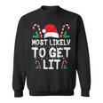 Most Likely To Get Lit Drinking Funny Family Christmas Xmas Men Women Sweatshirt Graphic Print Unisex