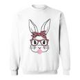 Cute Bunny Rabbit Face Leopard Glasses Girl Happy Easter Day Sweatshirt