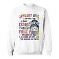 Januaru Girl I Am Who I Am I Have Tatoos Pretty Eyes Thick Thighs And Cuss Too Much I Am Living My Best Life Your Approval Isn’T Need - Womens Soft Style Fitted Sweatshirt