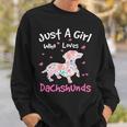 Dachshund Wiener Dog Just A Girl Who Loves Dachshunds Dog Silhouette Flower Gifts Doxie Sweatshirt Gifts for Him