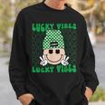 Lucky Vibes Hippie Groovy St Patricks Day Shamrock Irish Sweatshirt Gifts for Him