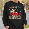 Merry Christmas Schnauzer Dog Riding Red Truck Xmas Tree Men Women Sweatshirt Graphic Print Unisex Gifts for Him