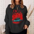 Art Birds And Boat In Ocean Under Red Sky Sweatshirt Gifts for Her
