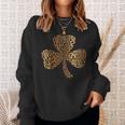 Leopard Shamrock Clover Cheetah Print St Patricks Day Sweatshirt Gifts for Her