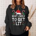 Most Likely To Get Lit Drinking Funny Family Christmas Xmas Men Women Sweatshirt Graphic Print Unisex Gifts for Her
