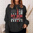 My Son Has Your Back Proud Firefighter Mom Dad Veteran Cool Men Women Sweatshirt Graphic Print Unisex Gifts for Her