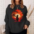 Vintage Japanese Samurai Fighter Martial Arts Retro Sunset Sweatshirt Gifts for Her