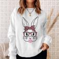 Cute Bunny Rabbit Face Leopard Glasses Girl Happy Easter Day Sweatshirt Gifts for Her