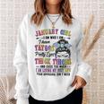 Januaru Girl I Am Who I Am I Have Tatoos Pretty Eyes Thick Thighs And Cuss Too Much I Am Living My Best Life Your Approval Isn’T Need - Womens Soft Style Fitted Sweatshirt Gifts for Her