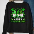 Happy St Patricks Day Three Gnomes Holding Shamrock Leopard Sweatshirt Gifts for Old Women