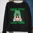 Lucky Vibes Hippie Groovy St Patricks Day Shamrock Irish Sweatshirt Gifts for Old Women